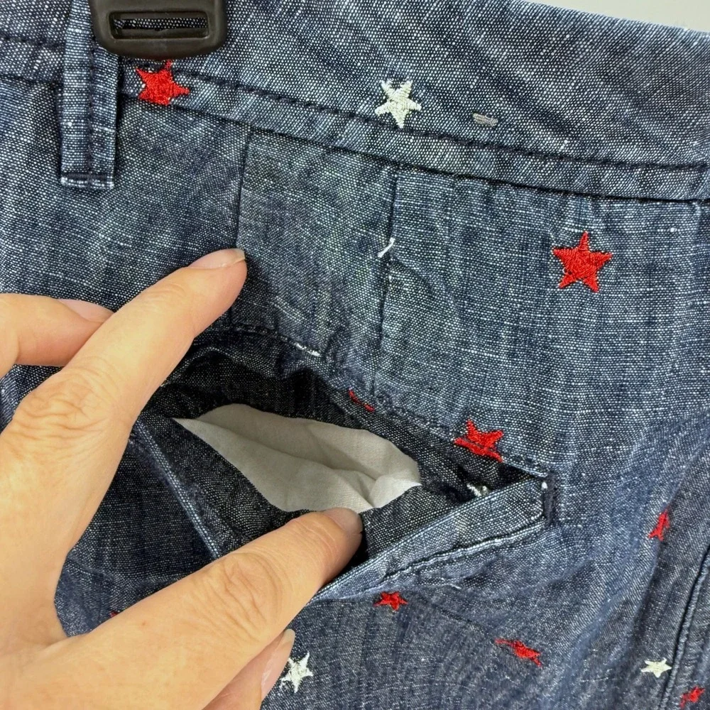 Talbots Relaxed Chino Short Star Print Blue Red White Women's Size 14P‎